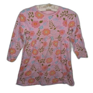 LL Bean Pink Cotton Longsleeve Twirly Dress Orange Blue Green Floral Size 5/6